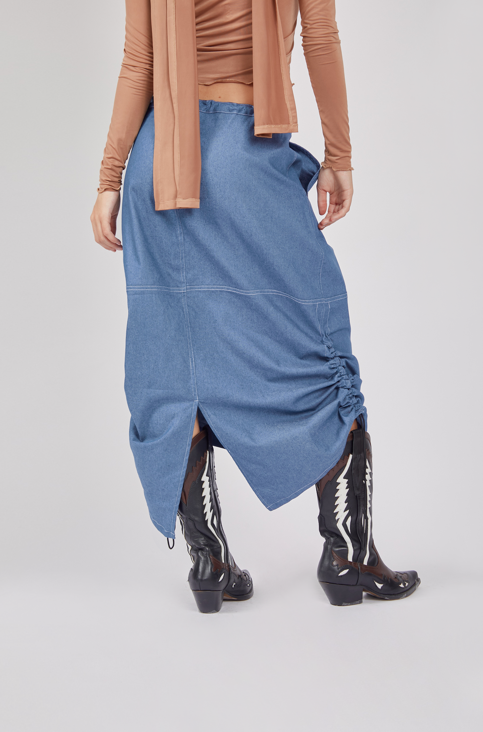 Falda denim larga - Azul claro