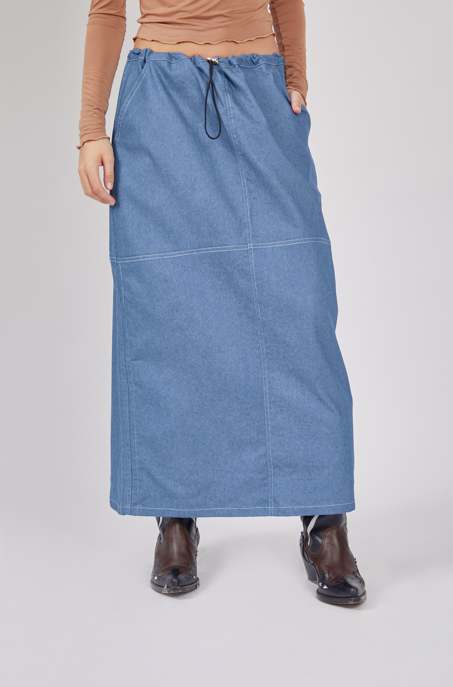 Falda denim larga - Azul claro