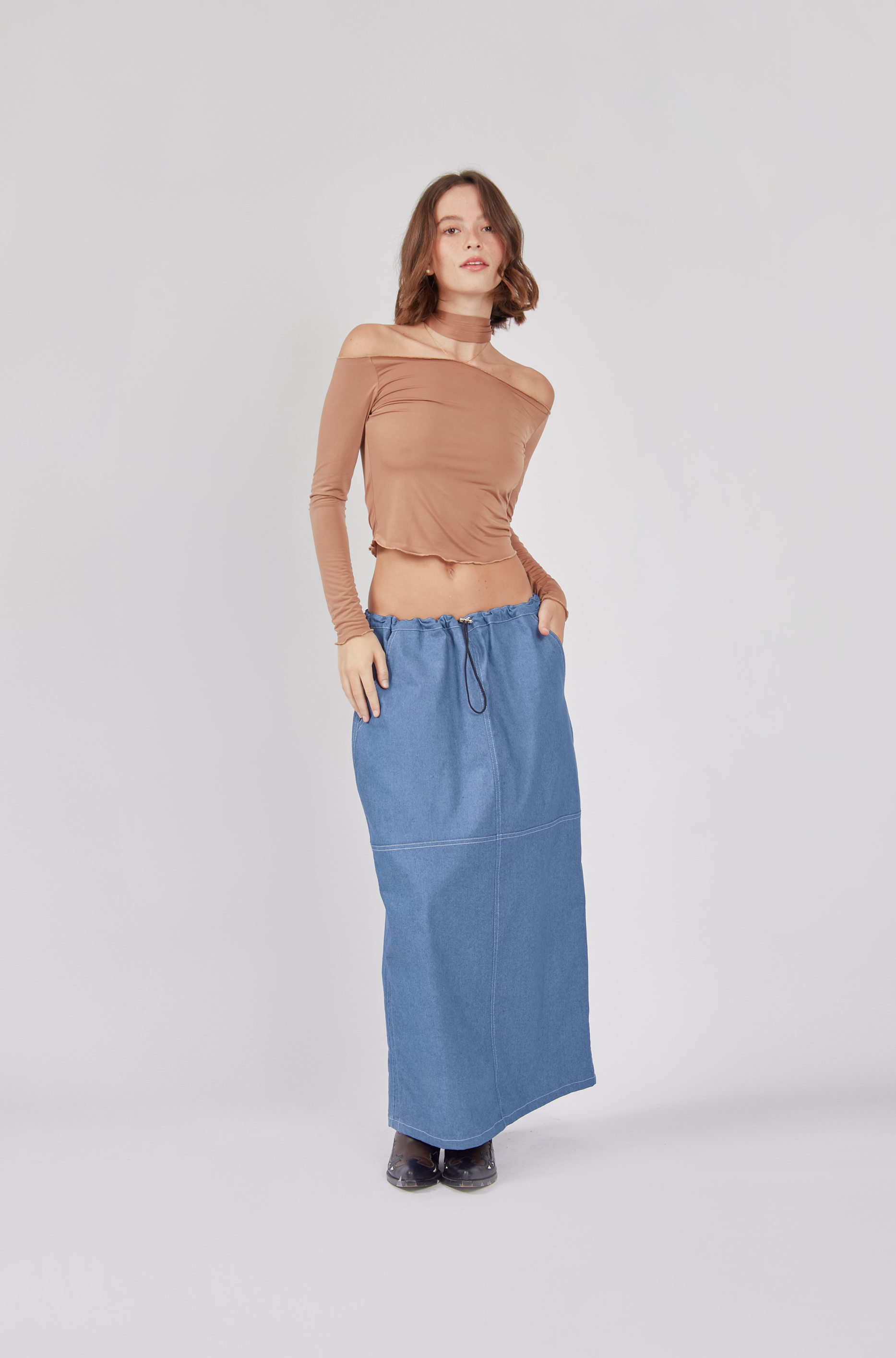 Falda denim larga - Azul claro