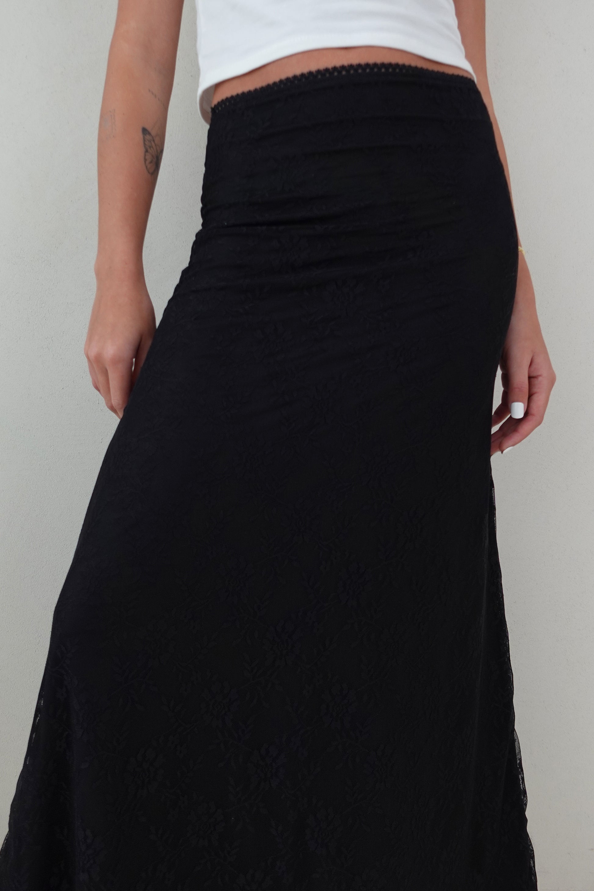 Falda midi encaje - Negro
