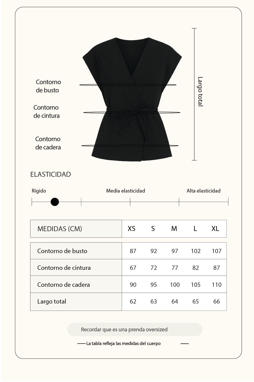 Chaleco manga caída con cinturón - Negro