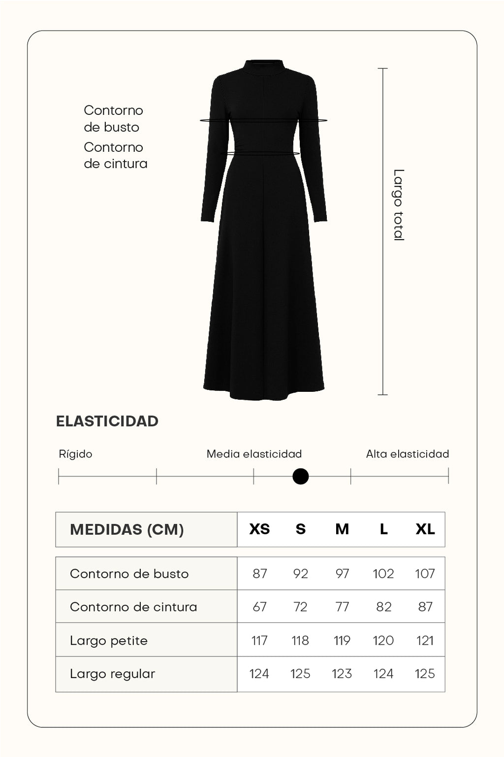 Vestido midi manga larga - Negro