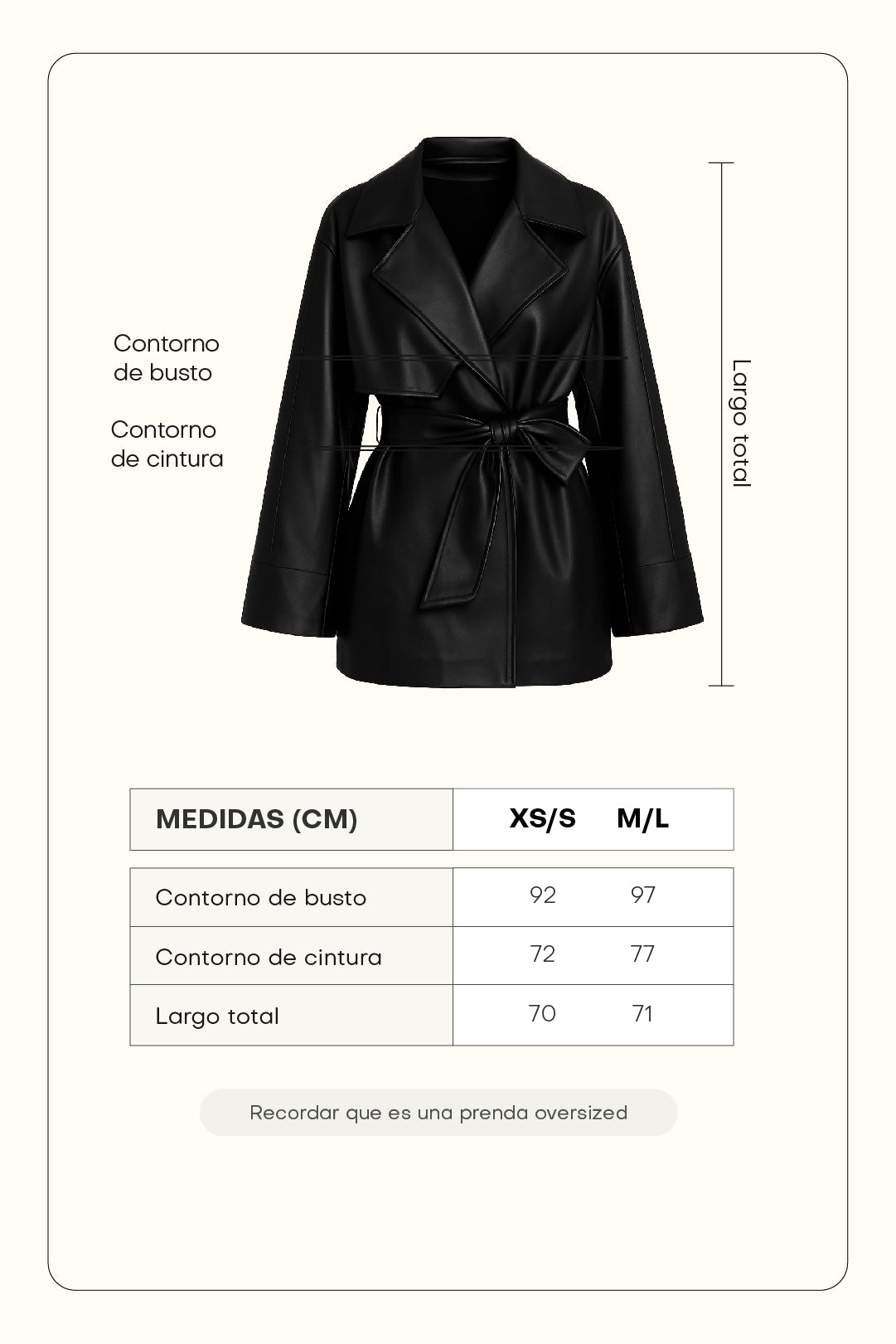 Trench corto de cuerina con cinturón - Negro