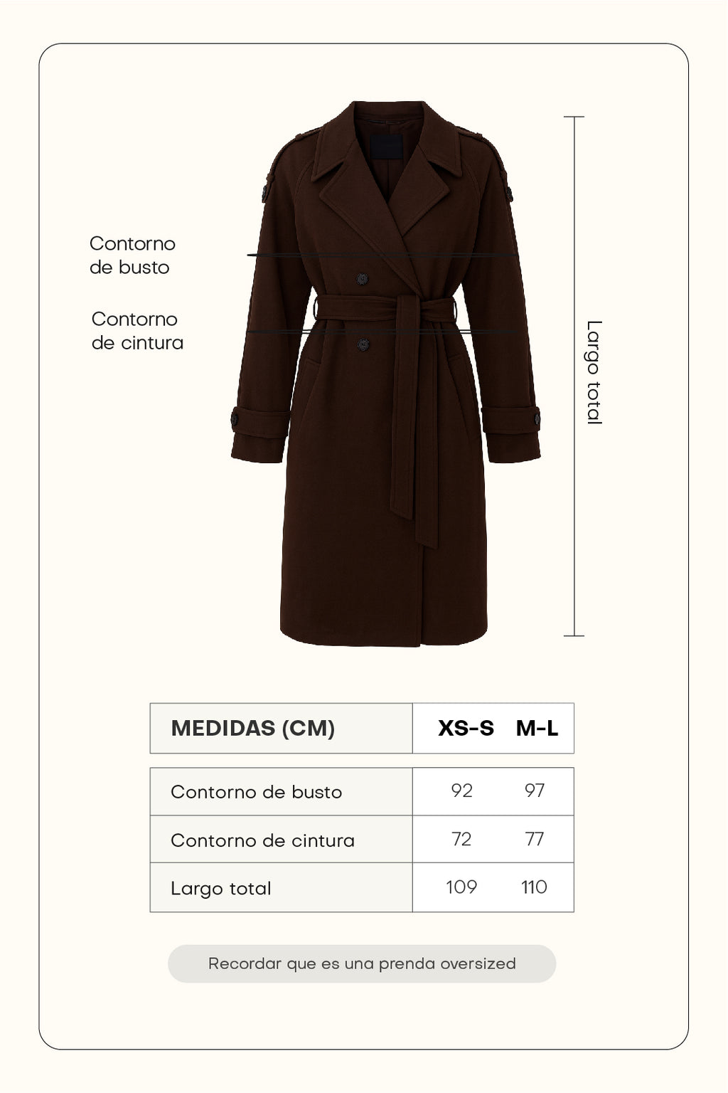 Gabardina larga con cinturón - Marrón