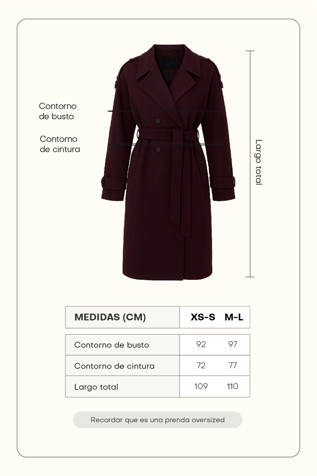 Gabardina larga con cinturón - Borgoña