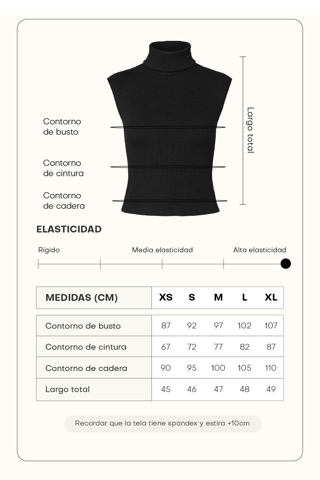 Top rib manga caída - Negro