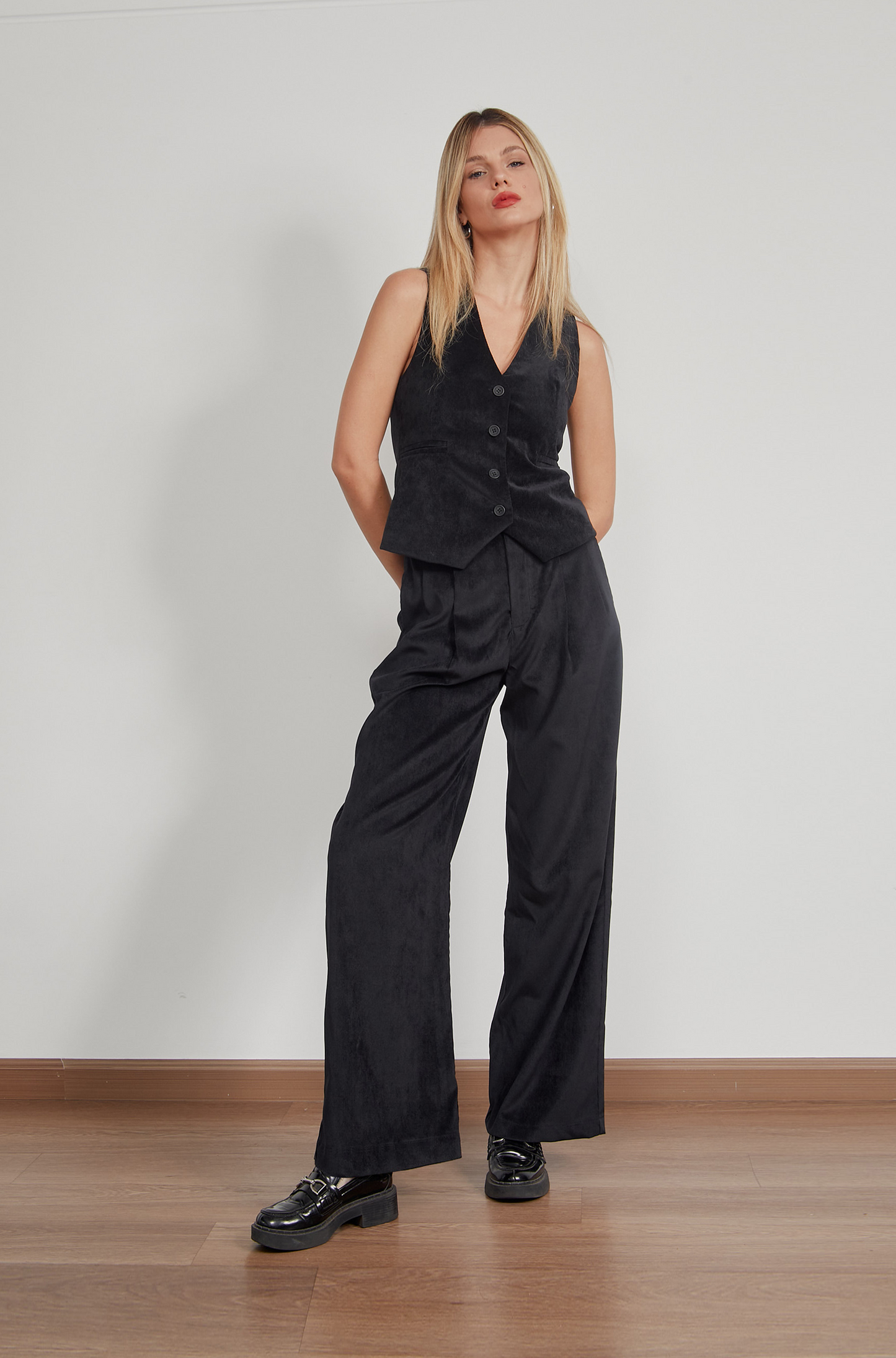 Pantalón corduroy wide leg - Negro