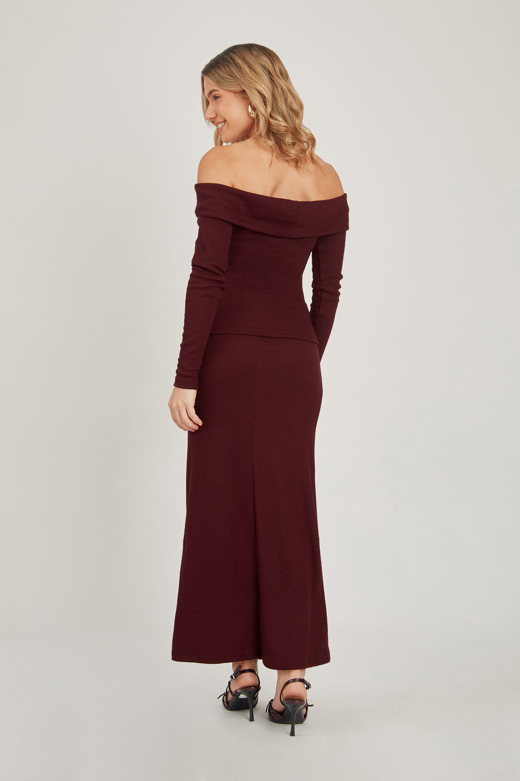 Falda midi rib sirena - Borgoña