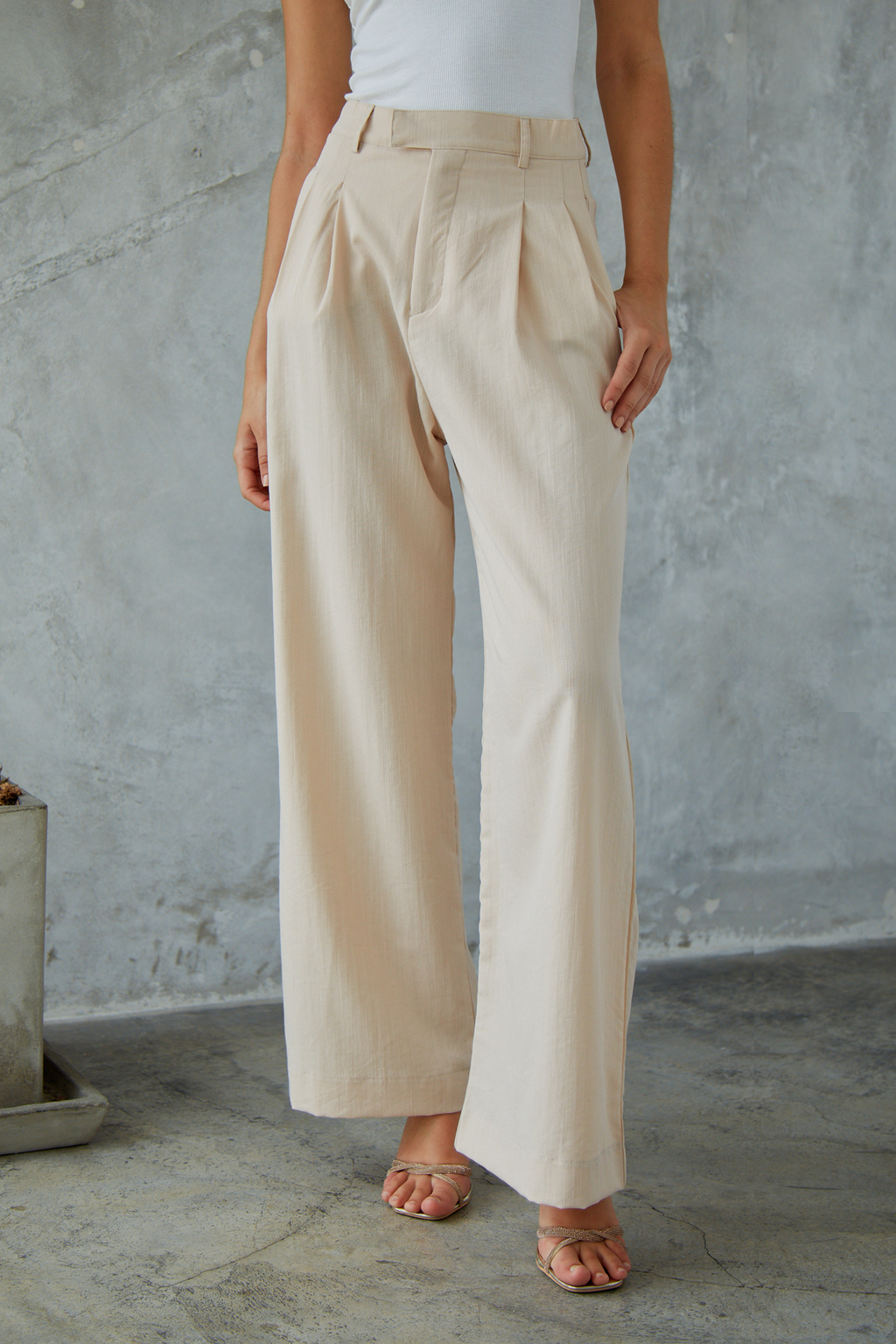 Pantalón lino wide leg - Avena