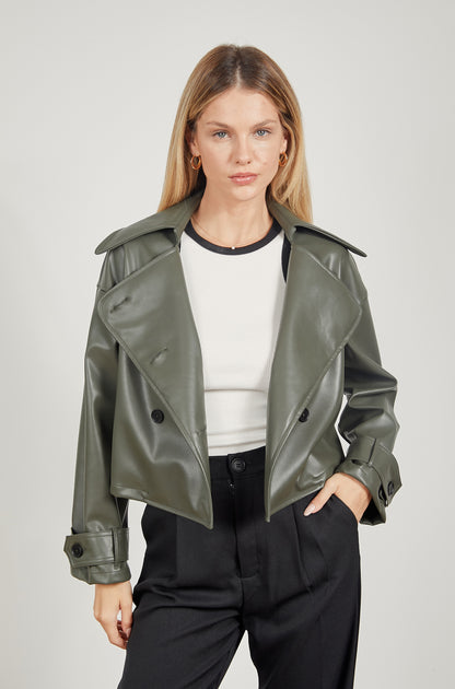 Trench corto cuerina - Verde militar