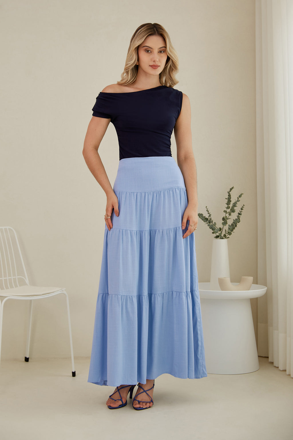 Falda midi 3 tiempos - Celeste