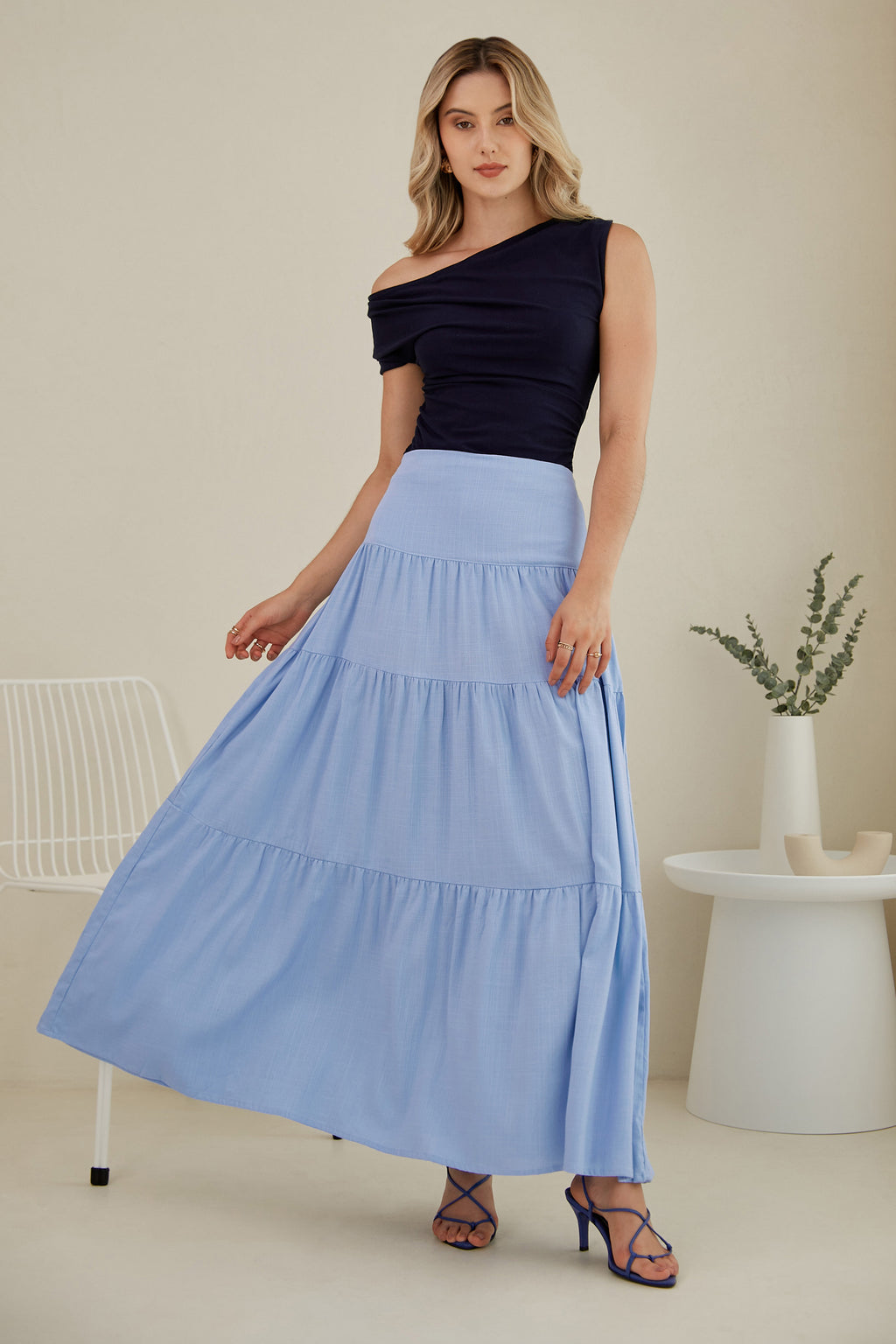 Falda midi 3 tiempos - Celeste