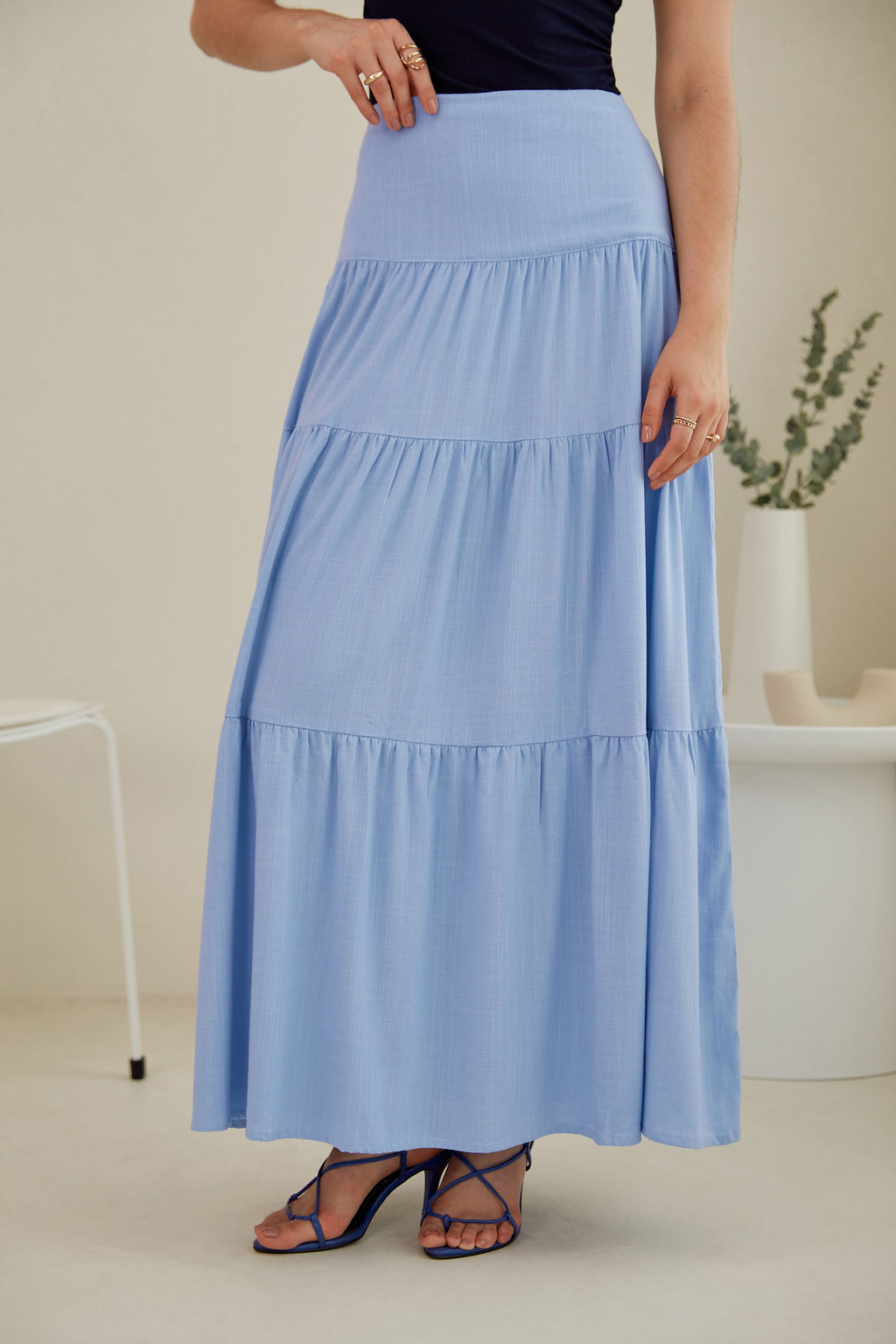 Falda midi 3 tiempos - Celeste