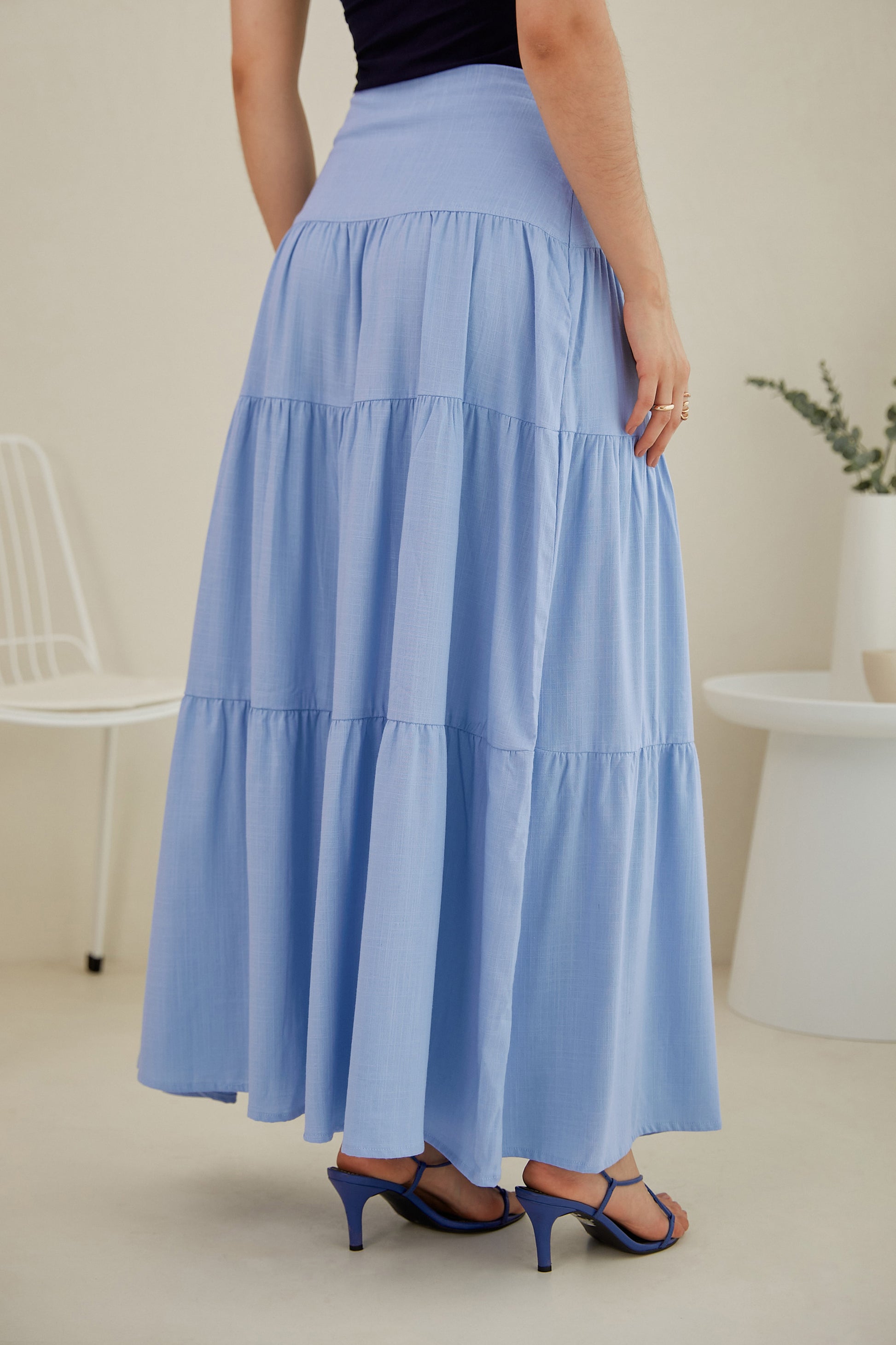 Falda midi 3 tiempos - Celeste