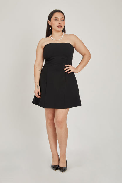 Vestido corto strapless en A - Negro