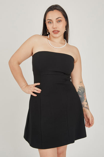 Vestido corto strapless en A - Negro