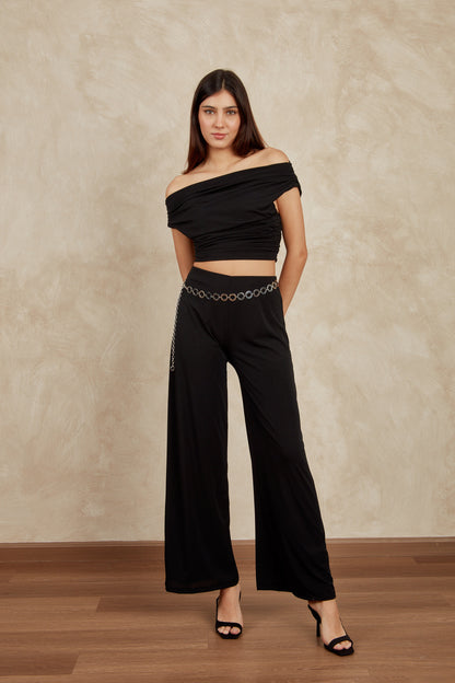 Top off shoulder drapeado - Negro