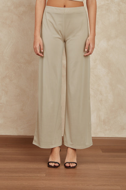 Pantalón wide leg fluido - Beige