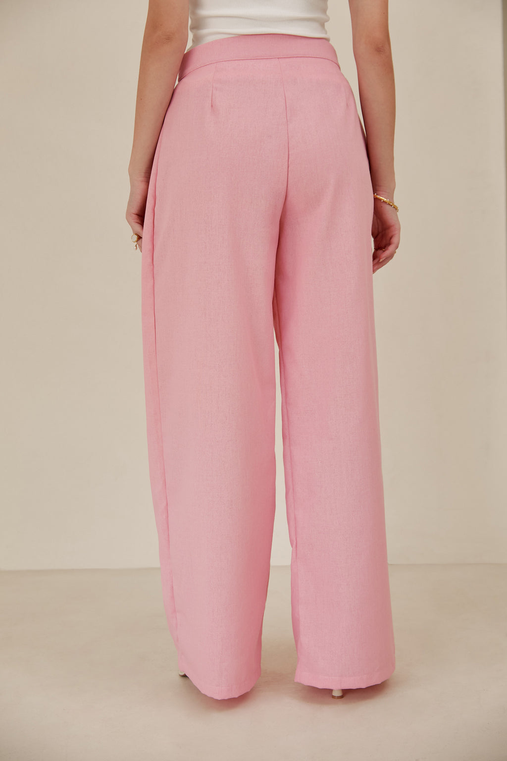 Pantalón lino con cinturón - Rosado