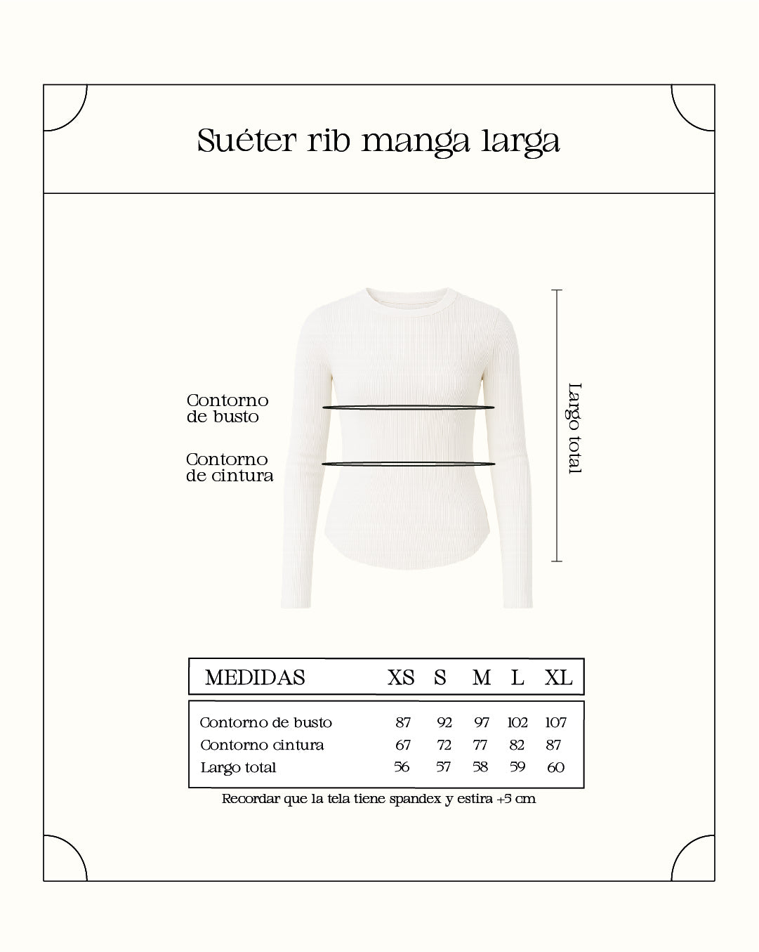 Suéter rib manga larga - Perla