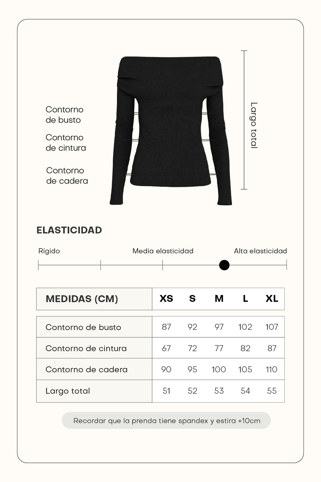 Top manga larga rib fruncidos - Negro