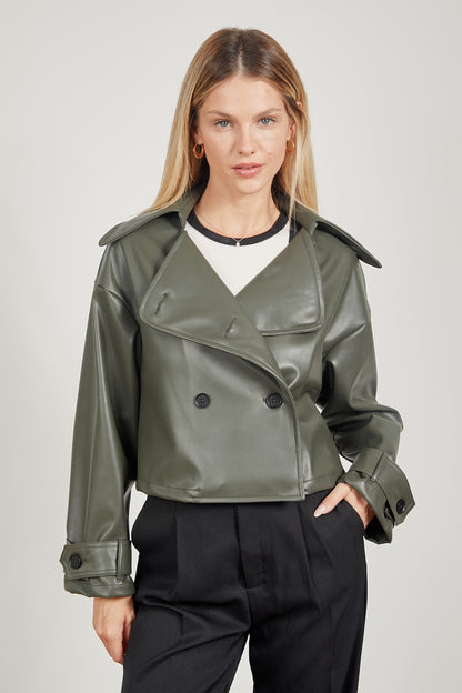 Trench corto cuerina - Verde militar