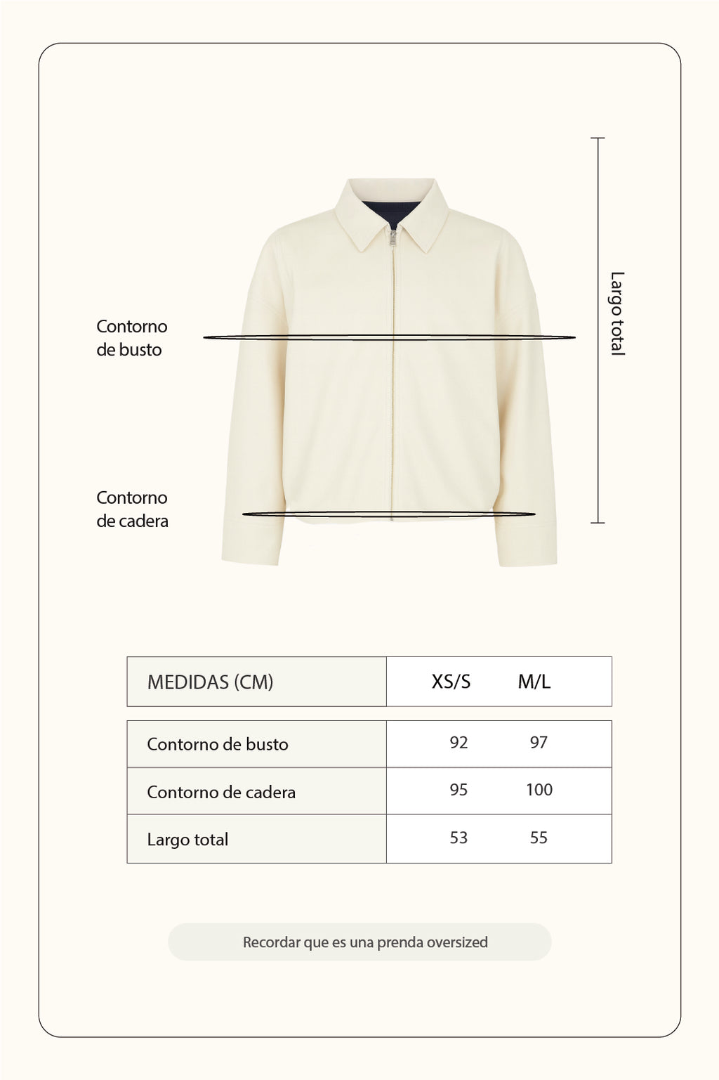 Chaqueta bomber con cierre - Hueso