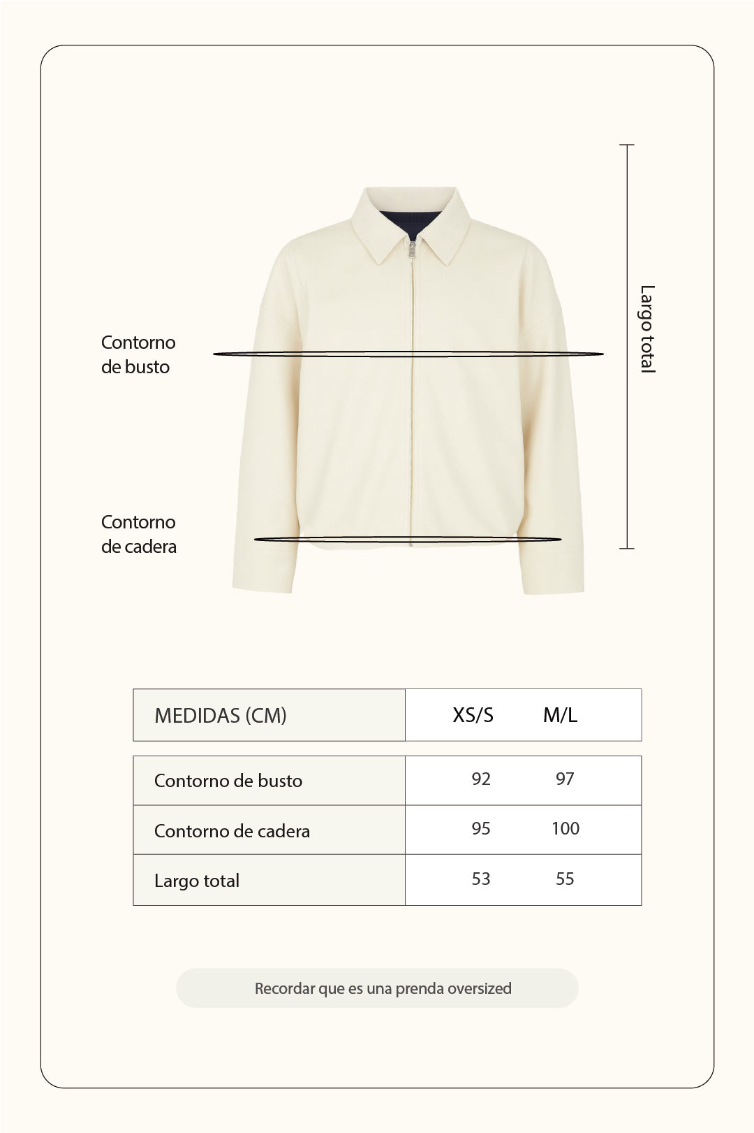 Chaqueta bomber con cierre - Hueso