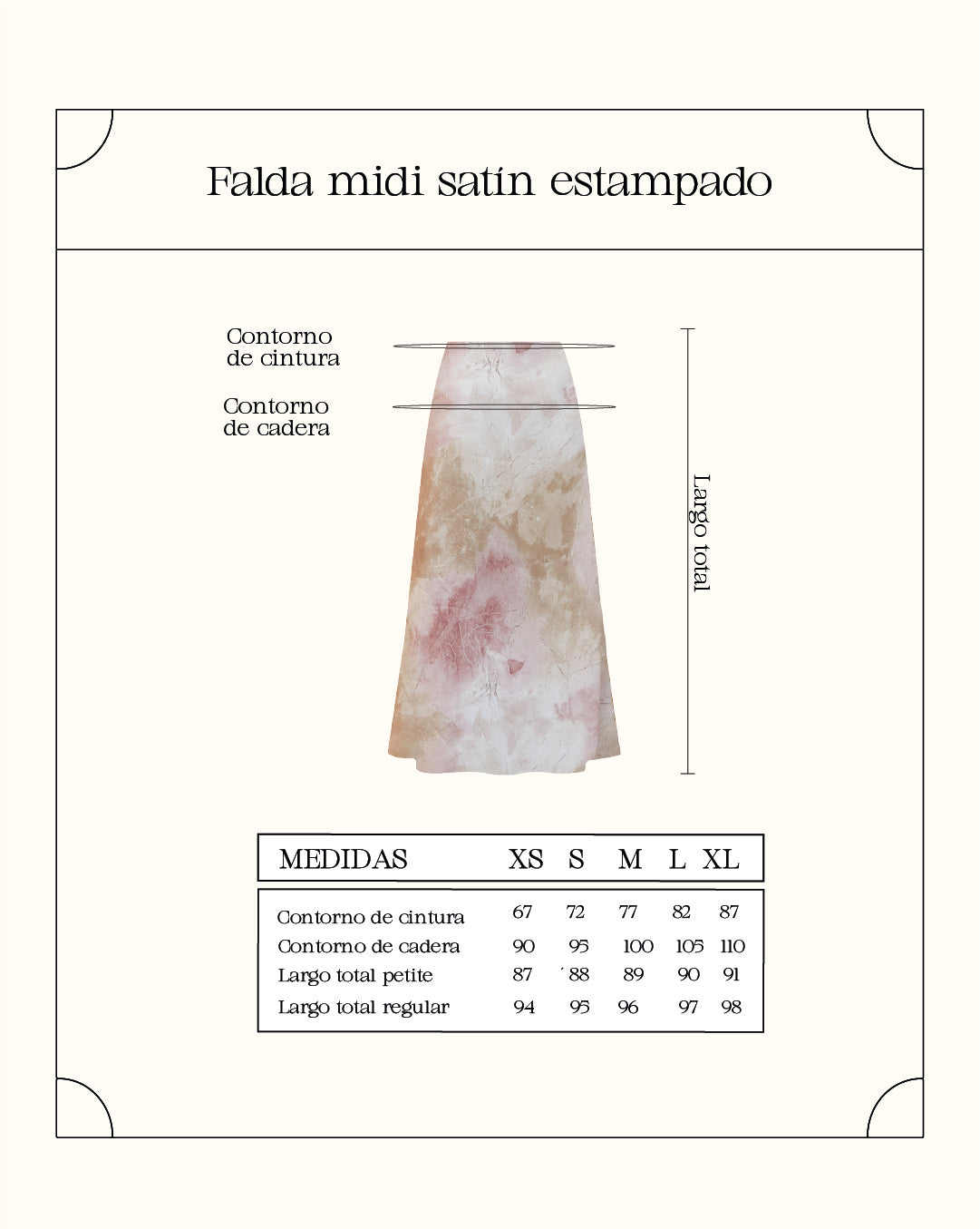 Falda midi satín estampada - Rosado