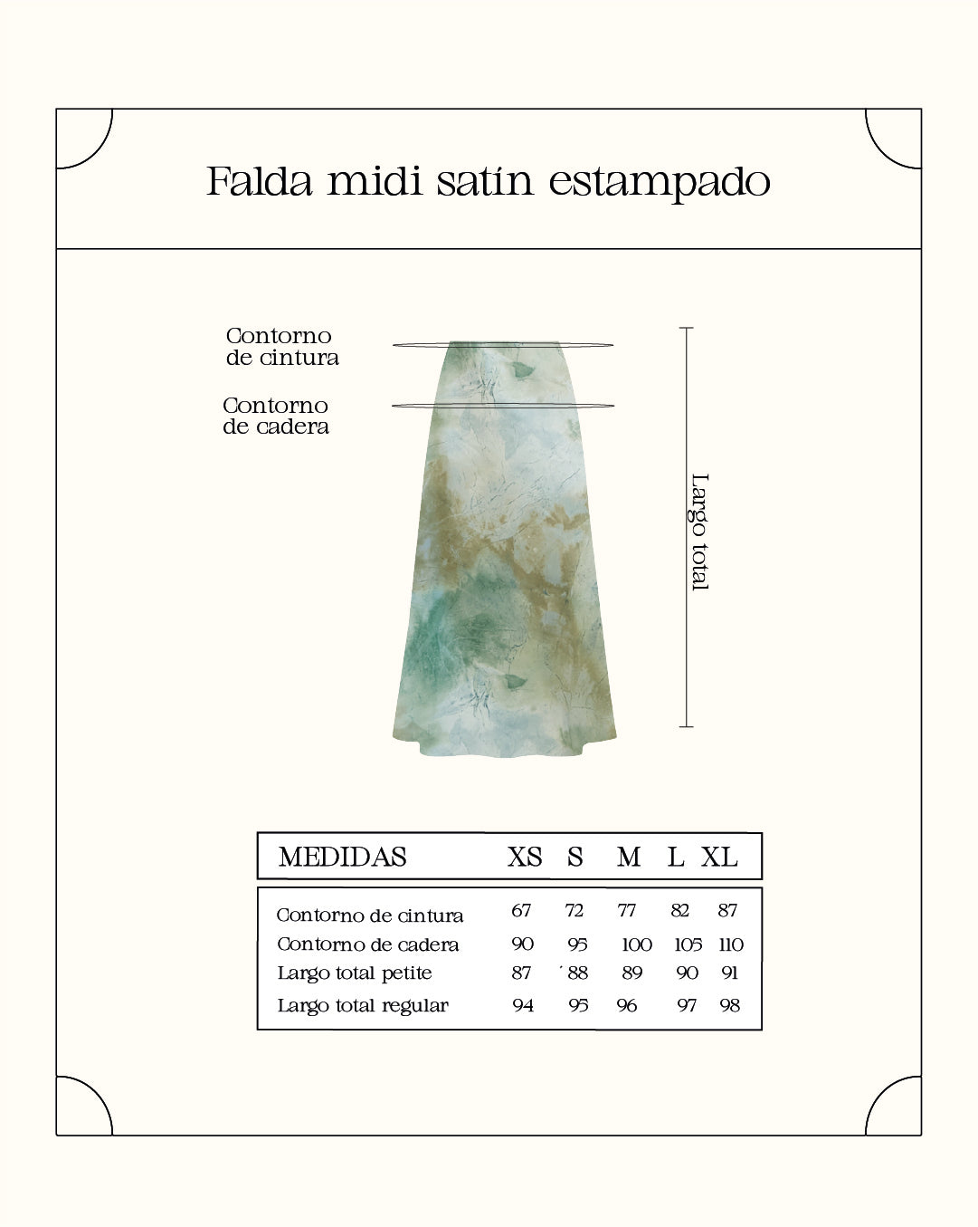 Falda midi satín estampada - Verde