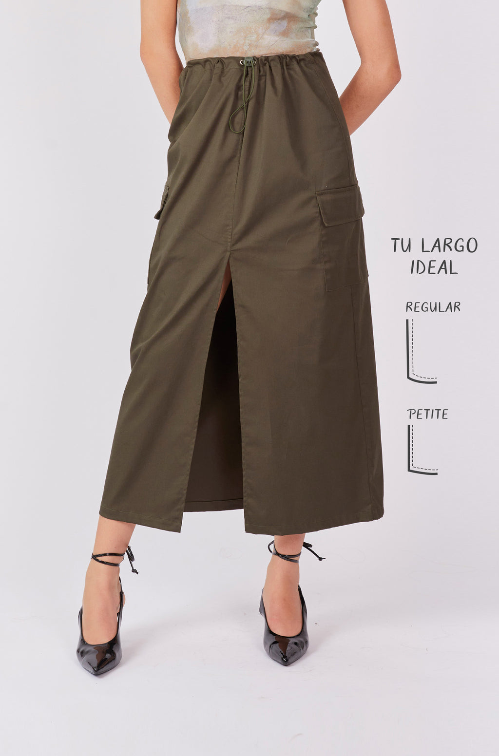 Falda drill larga - Verde