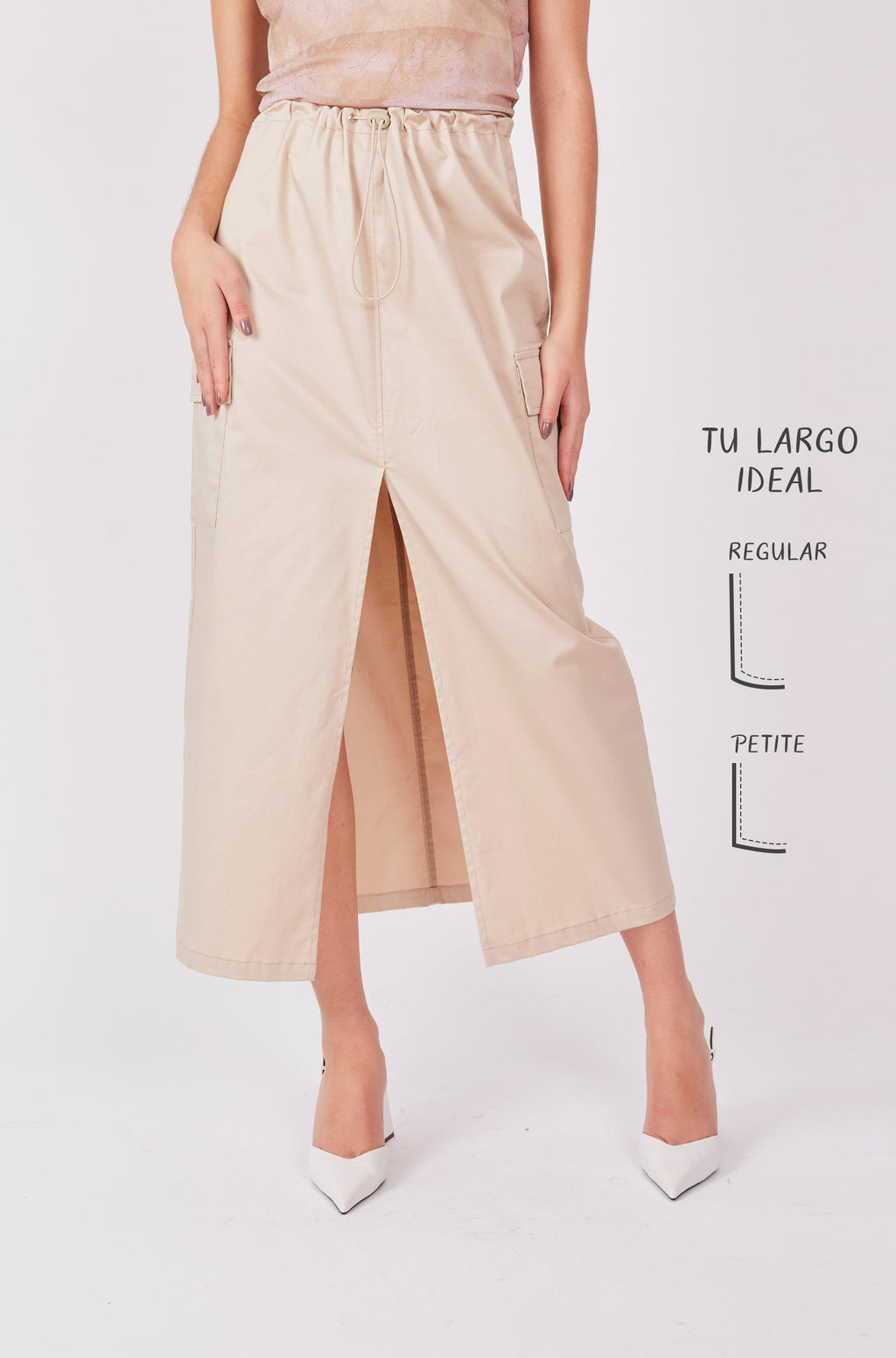 Falda drill larga - Beige claro